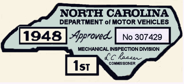 1948 North Carolina INSPECTION Sticker.